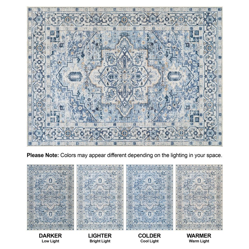 Bloom Rugs Caria Washable Non-Slip 7 ft Runner - Blue