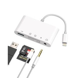 Lightning - Lector de tarjetas USB SD Micro SD de 3,5 mm para iPhone (5 en 1) adaptador de auriculares con conector de audio, cargador OTG AUX de memo
