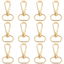 Pack of 12 Rotating Gold Carabiner Hooks, Lanyard Carabiner Hook, Rotating Claw Lock Key Ring with Rotating Aluminium Keychain Hook Buckles for Puppy Chains, Key Rings