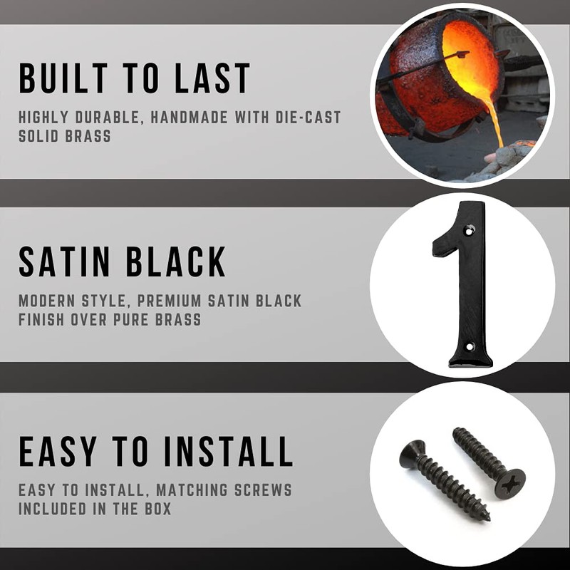 4" Solid Brass Satin Black Mailbox Address Number