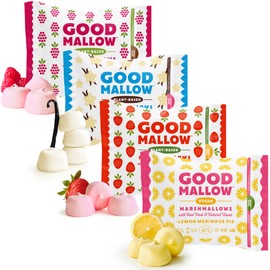 GoodMallow Vegan Marshmallows - Large Kosher Gluten Free Dairy Free Healthy Marshmallows - 4 x 8 oz Natural Gelatin Free for Hot Chocolate, Smores, Baking - Nothing Artificial - Combo Pack of all Flavors