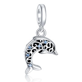 Simphman Summer Ocean 925 Sterling Silver Charms Dangles Blue Dolphin for Bracelets and Necklace Jewelry Gift for Women Family and Friends