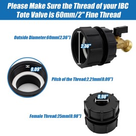 KAKSEY IBC Tote Fittings, IBC Tank Adapter 2" Fine Thread (NPT Fine Adapter x Coarse Thread) + Lead-Free 3/4" Brass Hose Faucet Valve with Butterfly Valve for Garden Hose Connector