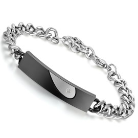 Flongo, A Pair of Bracelets for Him & Her, Ti Ho nel Cuore, Stainless Steel Love Bracelets, Black and Silver, Valentine's Day / Christmas Gift, Zirconia, Cubic Zirconia