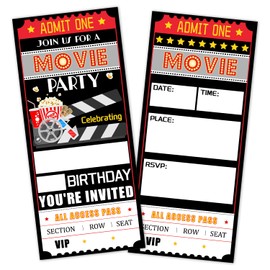 Movie Birthday Party Ticket Invitations For Boys Girls Kids, Night Theater Birthday Invites For Teens, 20 Invitation Cards With Envelopes, Any Age Party Favors Decorations -024