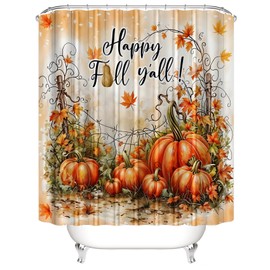 AZHM Thanksgiving Shower Curtain Set, Pumpkin-Themed Bathroom Decor, Orange Holiday-Themed Bathroom Accessory Set with 12 Hooks