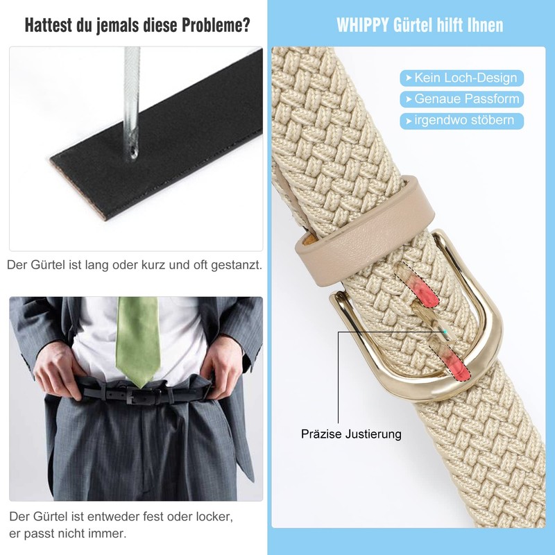 WHIPPY Fabric Belt Stretch Belt Elastic Braided Belt Elastic Stretchy