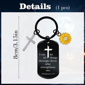 YTEWFGL Christian Religious Gifts Women Men - 1 Pc Inspirational Cross Christening Keyring for Bible Verse Daisy Pendant Keychain, Birthday Holy Communion for Girls Christmas Graduation Gift