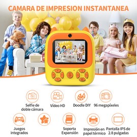 JESWO Cámara Infantil, Cámara Instantánea para Niños, Tarjeta SD de 32 GB Cámara de impresión instantánea para niños de 3 a 12 años