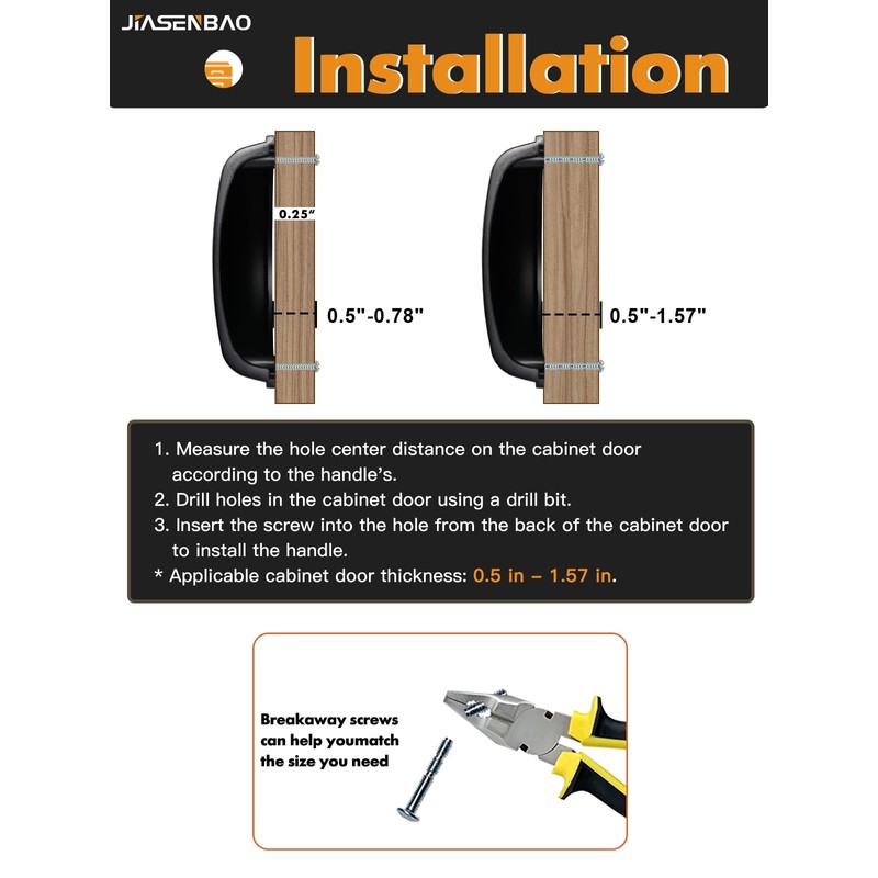 JIASENBAO Black Cabinet Cup Pulls 3" Hole Center 2 Pack