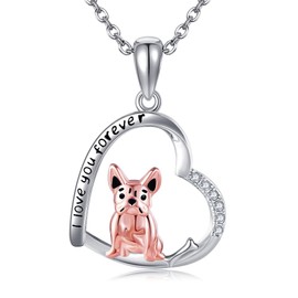 DAYLINLOVE French Bulldog Gifts 925 Sterling Silver French Bulldog Heart Pendant Necklace French Bulldog Jewellery Gifts for Women French Bulldog Lovers, Sterling Silver