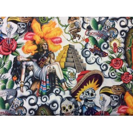 Alexander Henry AH133 Contigo Day of the Dead Mexico Guadalupe Skull Aztec Cotton Quilt Fabric