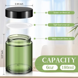 Domensi 6oz Glass Jars with Lids Leakproof Round Airtight Empty Cosmetic Jars with Inner Liners Lid for Storing Lotions Spices Ointments Candle Making Food Storage (24 Pcs,Olive Green)
