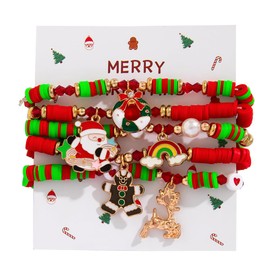 FDEETY Christmas Bracelets Set for Women Stackable Bracelets Colourful Beads Bracelet with Fawn Bell Clay Beads Bracelets Jewellery Gifts, Soft ceramic
