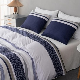 Lekesky Duvet Cover Double Size, Comforter Covers with Striped Pattern, Ultra Soft 100% Washed Microfiber Breathable Bedding Set with Zipper (1 Comforter Cover 200x200cm +2 Pillow Cases)