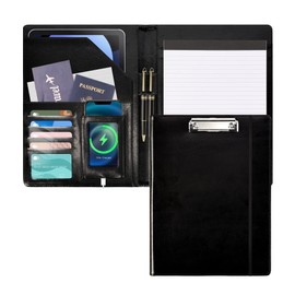 Leather Portfolio for Men Clipboard Notepad Business Black Padfolio Flexible Portfolios
