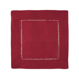 CleverDelights Red Hemstitch 6" Cocktail Napkins - 12 Pack - 55/45 Linen Cotton Blend
