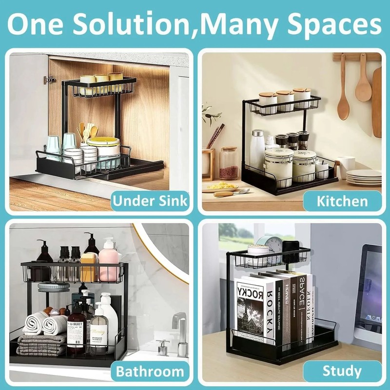 OrganiMax Under Sink Organizer Sliding Drawer – 2-Tier Sliding Drawer