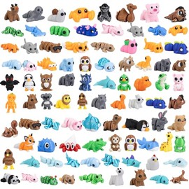 108 PCS Mini 3D Printed Animals, Articulated 3D Animal Fidget Toys Also Known as Wigglitz, Small 3D Printed Animal Figures for Classroom Prizes, Party Favors and Group Activities