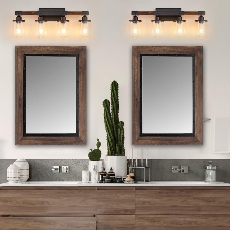 Feohak 4-Light Bathroom Vanity Light, Farmhouse Bathroom Fixtures Over Mirror,