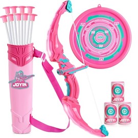 JOYIN Juego de Arco y Flecha Rosa para Niñas, Juego de Juguete de Tiro con Arco con Luz LED y 9 Flechas con Ventosas, Juguete de Actividades para Niña