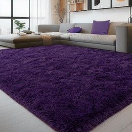NSZONC 9x12 Large Area Rugs for Living Room, Soft Big Pruple Fluffy Fuzzy Shaggy Rug for Bedroom, Cozy Indoor Shag Carpet for Nursery Kids Room Dorm Home Decor Aesthetic, Non-Slip