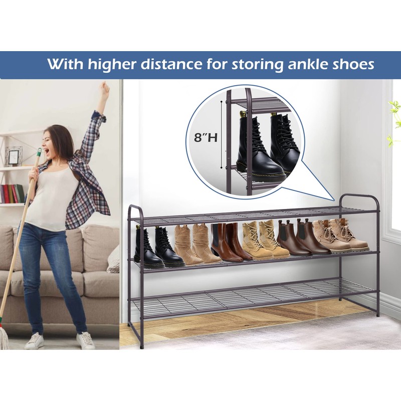 KEETDY Long 3 Tier Shoe Rack for Closet Wide Shoe