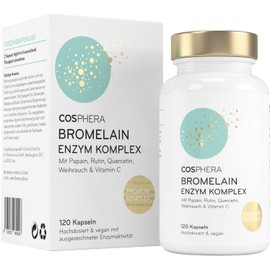 Bromelain High Dose 5000 FIP - 6-in-1 Pineapple Enzyme Complex with Papain, Quercetin, Frankincense, Rutin & Vitamin C - 120 Gastric Juice-Resistant Capsules (2 Months) - Vegan & Made in Germany by COSPHERA