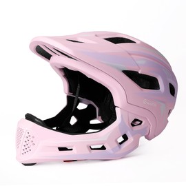 OutdoorMaster Kids Full Face Helmet - Adjustable Toddler Bike Helmet with Detachable Chin Pad - Suitable for Mountain & Road Cycling - Pink, XS