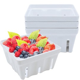 Zentriqlla 4 Pack Berry Basket, Melamine Berry Bowl With Holes, Square Kitchen Fruit Basket for Counter, 5" Small Fruit Harvest Colander for Strawberry, Grape, Cherry, Berries, Veggies, Christmas