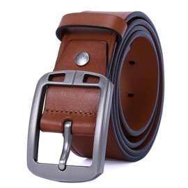 HOLMANSE Mens Top Grain Leather Belt Casual for Jeans 1.5" Wide Square Buckle Gun Belt Dress Golf Belt Gift Box Packaging