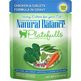Natural Balance Platefulls Wet Cat Food, Salmon, Chicken & Giblets Formula in Gravy, 3 Ounce Pouch (Pack of 24), Grain Free