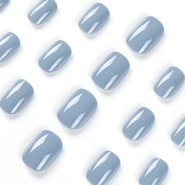 Square Press on Nails Short Fake Nails Grey False Nails HJKDSFD Acrylic Artificial Glossy Design Nails Full Cover Glue on Nails Stick on Nails for Women Girls Manicure Art Decorations 24Pcs