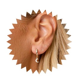 Yienate Boho Huggie Hoop Earrings Tiny Circle Hoop Earrings CZ Rhinestone Moon / Star / Lightning / Evil Eye / Cone / Snake Dangle Drop Earrings Punk Statement Earrings for Women and Girls (Gold