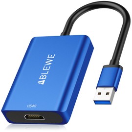 ABLEWE USB to HDMI Adapter, 2023 Upgraded Aluminum USB 3.0/2.0 to HDMI Audio Video Converter for PC Laptop Projector HDTV, Support Mac OS, Windows 10/8.1/8/7, Chrome OS, Blue. (Not Support Linux)