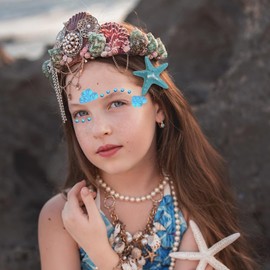 10 Pcs Starfish Hair Clips Shell Face Gems Rhinestone Stickers Colorful Starfish Hairpins Beach Mermaid Costume Accessories with Shell Rhinestone Stickers for Women Girls