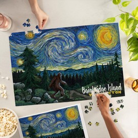 Lantern Press 1000 Piece Jigsaw Puzzle, Bainbridge Island, Washington, Van Gogh Starry Night, Bigfoot