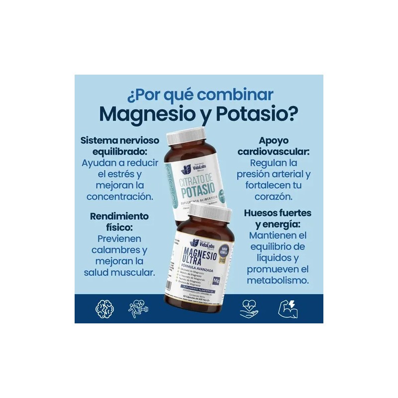 Pack Magnesio Potasio Nutrientes Vidalabs México Cápsulas