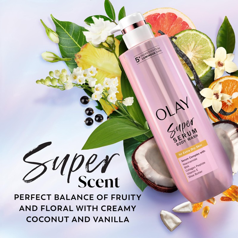 Olay Super Serum Body Wash for Extra Dry Skin, 24hr