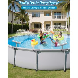 【2025 Upgrade】 Pool Fountain for Above and Inground Pools, 360° Adjustable Wide Waterfall Sprinkler with Extension Tube, Cooling & Relaxation Swimming Pool Accessories (Grey)