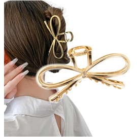 Herbeluemily HM-0110-R03-GD Hair Claw Hair Clip Sturdy Stylish Cute Metal Ribbon Gold