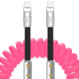 chubbycable Colorblock Chubby - Spring Braided Silicone Charge Cable Coiled USB C Cable Fast Charging Type C Charger Cord for Car, Pink+Black, Type-C to Type-C, 2.29FT-3.6FT
