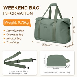 Expandable Travel Duffle Bag, Waterproof Weekender Overnight Bags for Women Men Hospital Bag for Women Labor Delivery Carry on Bag with Toiletry Bag for Travel Gym Airplanes(Green, Large)