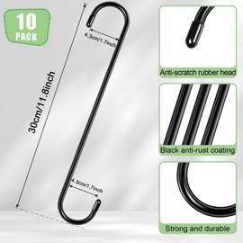 10 Pack Extra Large S Hooks, 12 Inch Heavy Duty Long S Hooks for Hanging Plants Baskets Bird Feeder on Tree Branch, Utility S Hooks for Garden Pergola Pots Plants Closet Patio, Indoor Outdoor