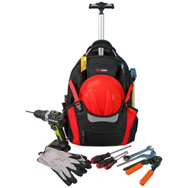 MELOTOUGH Wheeled Rolling Tool Bag Heavy Duty Tool Backpack with Wheels Tool Organizer Bag for Electrician, Carpenter, HVAC,Welder (Red)