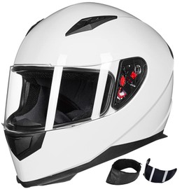 ILM Full Face Motorcycle Street Bike Helmet with Removable Winter Neck Scarf + 2 Visors DOT Model-JK313 (XL, White)