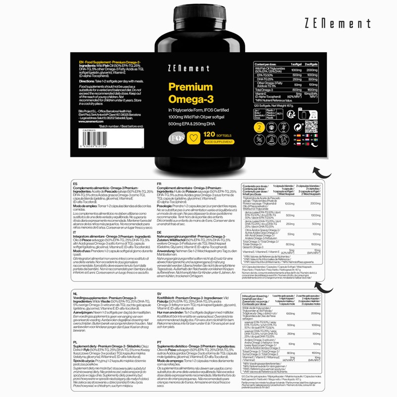 Premium Omega 3 IFOS Triglycerides with High Bioavailability - 1000