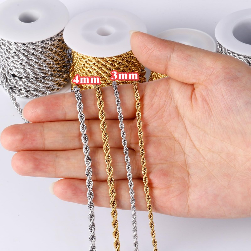 [33FT] Stainless Steel Rope Chain, 4mm Width 304 Stainless Steel