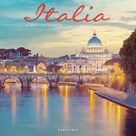 Italia | 2023 12 x 24 Inch Monthly Square Wall Calendar | Graphique de France | Scenic Travel Europe Italian Venice Rome