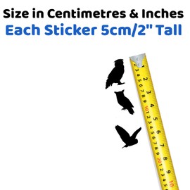 12 x Cute Owl Silhouette Waterproof Sticker Pack - Peel & Stick - Use on Car's, Laptops, Mirrors, Water Bottles, Scrapbooking, Fun Bird Gifts (Black, 5cm (2"))